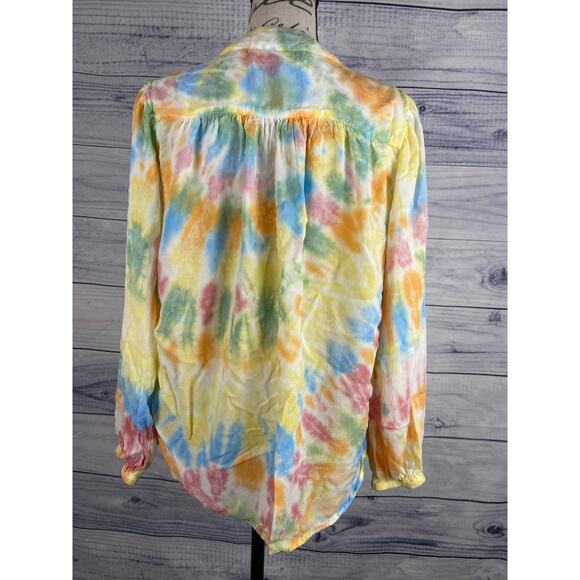Young Fabulous & Broke Button Front Crop Top Womens S Rainbow Tie Dye Hi Low - Picture 3 of 12